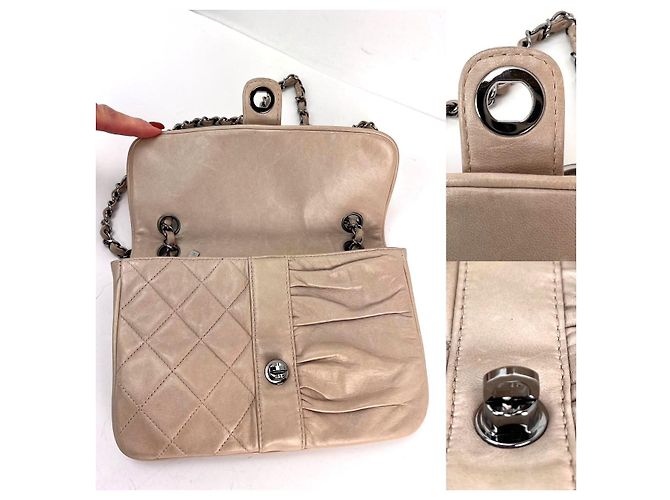 Chanel Schultertasche aus gestepptem Lammleder Pile Ou Face in hellbeige Braun - Ansicht 4