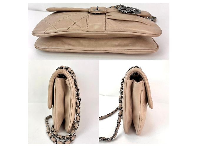 Chanel Schultertasche aus gestepptem Lammleder Pile Ou Face in hellbeige Braun - Ansicht 6
