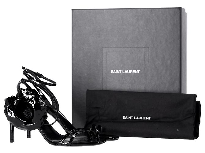 Sandali corsage in pelle verniciata nera Fiore d'Ambra Saint Laurent - vista 17