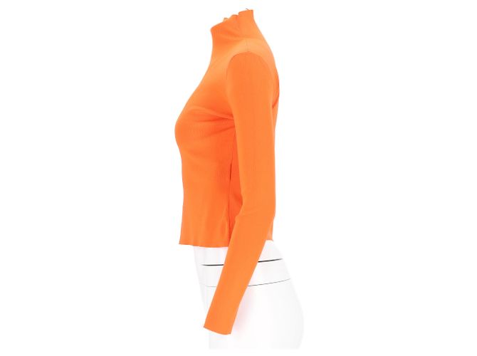 Versace Ripp-Turtleneck-Oberteil aus orangefarbener Wolle - Ansicht 5