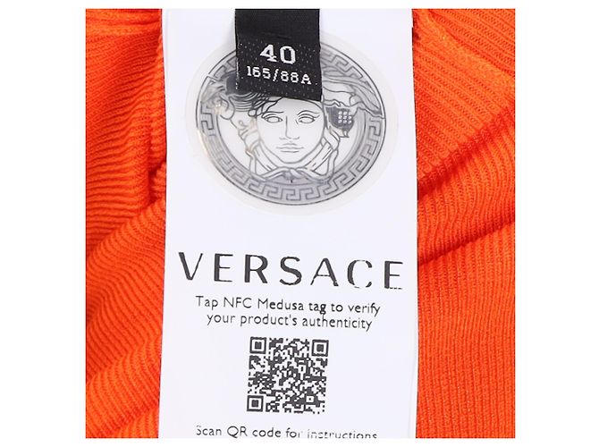 Versace Ripp-Turtleneck-Oberteil aus orangefarbener Wolle - Ansicht 9