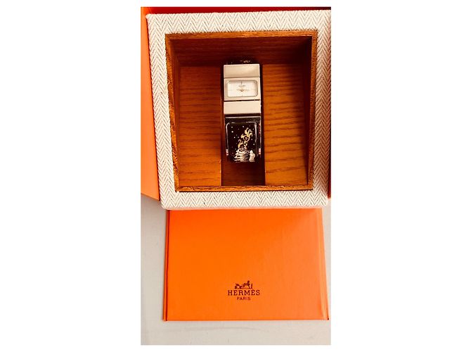 Cierre de pulsera de reloj Hermès en acero y esmalte negro - vista 9