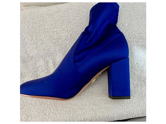 Aquazzura Stivaletti So Me in satin elasticizzato blu - vista 11