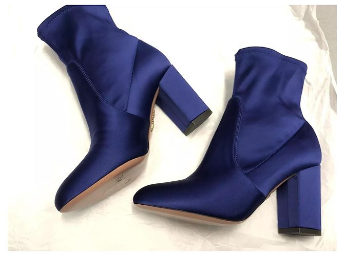 Aquazzura Stivaletti So Me in satin elasticizzato blu - vista 3