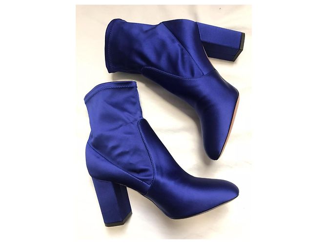 Aquazzura Stivaletti So Me in satin elasticizzato blu - vista 4