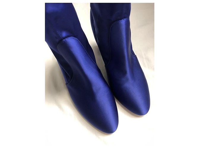 Aquazzura Stivaletti So Me in satin elasticizzato blu - vista 5
