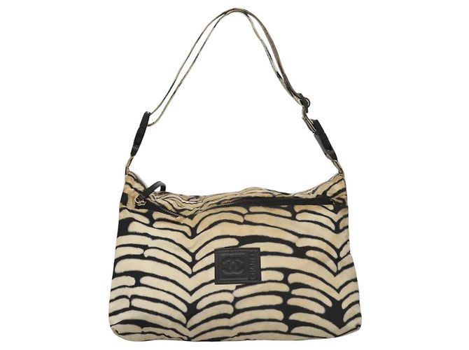 Borsa a Spalla CHANEL Sport in Nylon Bianco e Nero CC Auth BA888 - vista 2