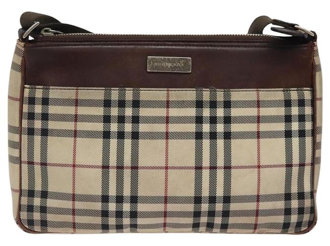 Borsa a spalla Nova Check in nylon beige e argento di BURBERRY Auth ki5644 - vista 13