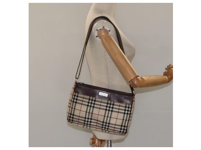 Borsa a spalla Nova Check in nylon beige e argento di BURBERRY Auth ki5644 - vista 22