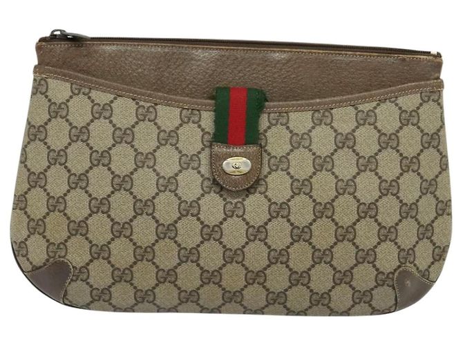 GUCCI GG Supreme Web Sherry Line Borsa PVC Beige Oro 904 02 026 Auth ki5611 D'oro - vista 2