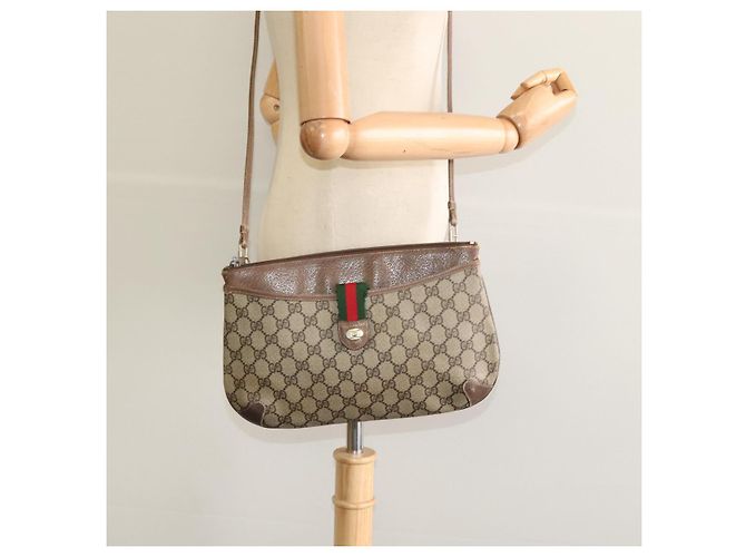 GUCCI GG Supreme Web Sherry Line Borsa PVC Beige Oro 904 02 026 Auth ki5611 D'oro - vista 22
