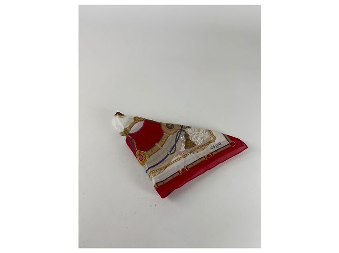 Céline Vintage Celine Stoff rot weiß gold - Ansicht 2