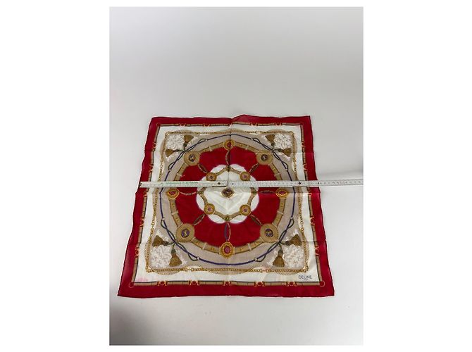 Céline Vintage Celine Stoff rot weiß gold - Ansicht 3