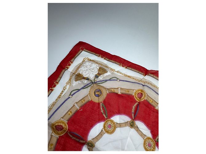 Céline Vintage Celine Stoff rot weiß gold - Ansicht 4