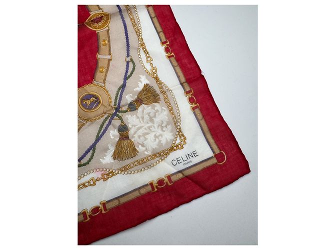 Céline Vintage Celine Stoff rot weiß gold - Ansicht 6
