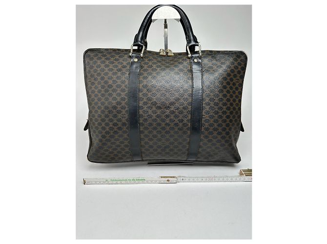 Céline Valigetta in pelle monogramma vintage Celine Paris marrone Nero - vista 10