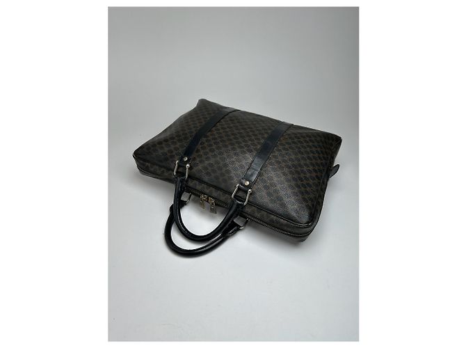 Céline Valigetta in pelle monogramma vintage Celine Paris marrone Nero - vista 7