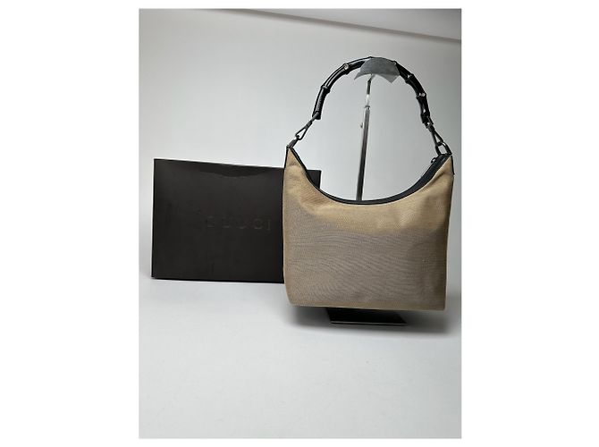 Vintage Gucci Top Handler Handtasche Grau Beige - Ansicht 3