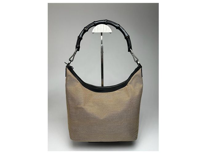 Vintage Gucci Top Handler Handtasche Grau Beige - Ansicht 4