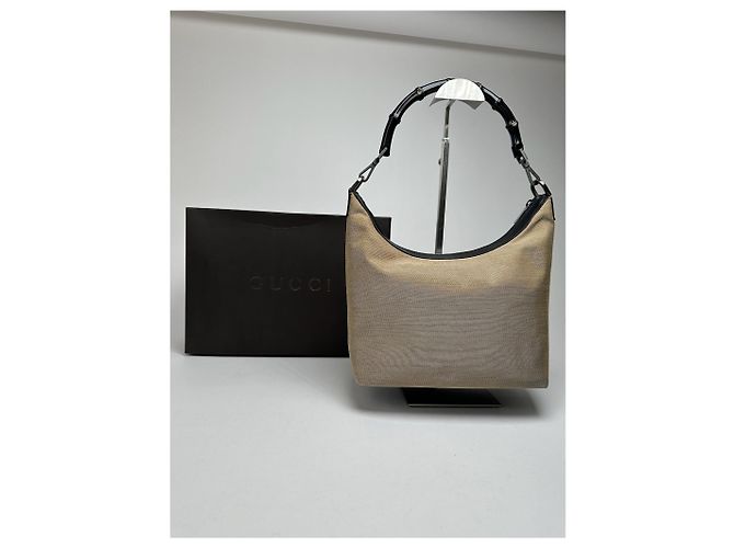 Vintage Gucci Top Handler Handtasche Grau Beige - Ansicht 8