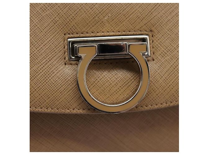 Borsa a mano in pelle Gancini di Salvatore Ferragamo 2way Beige Argento Auth BD1190 - vista 15