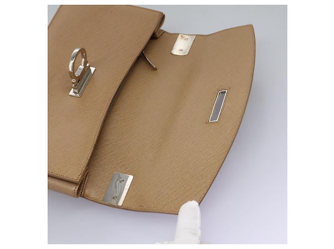 Borsa a mano in pelle Gancini di Salvatore Ferragamo 2way Beige Argento Auth BD1190 - vista 16