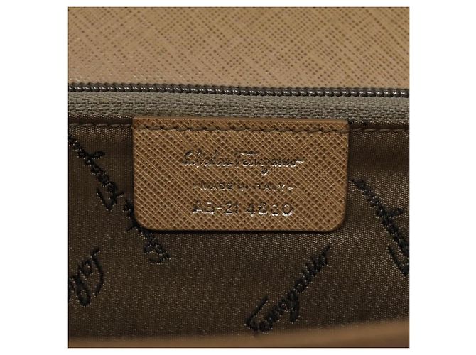 Borsa a mano in pelle Gancini di Salvatore Ferragamo 2way Beige Argento Auth BD1190 - vista 17