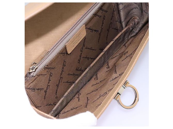 Borsa a mano in pelle Gancini di Salvatore Ferragamo 2way Beige Argento Auth BD1190 - vista 18