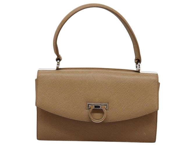 Borsa a mano in pelle Gancini di Salvatore Ferragamo 2way Beige Argento Auth BD1190 - vista 2