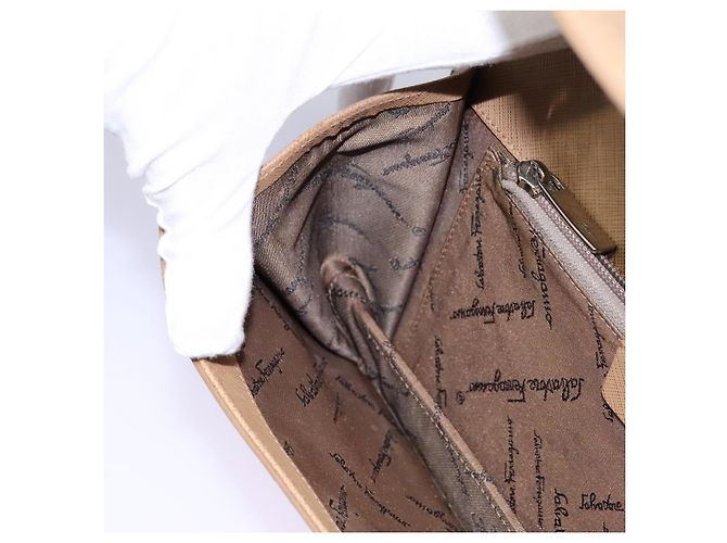 Borsa a mano in pelle Gancini di Salvatore Ferragamo 2way Beige Argento Auth BD1190 - vista 20