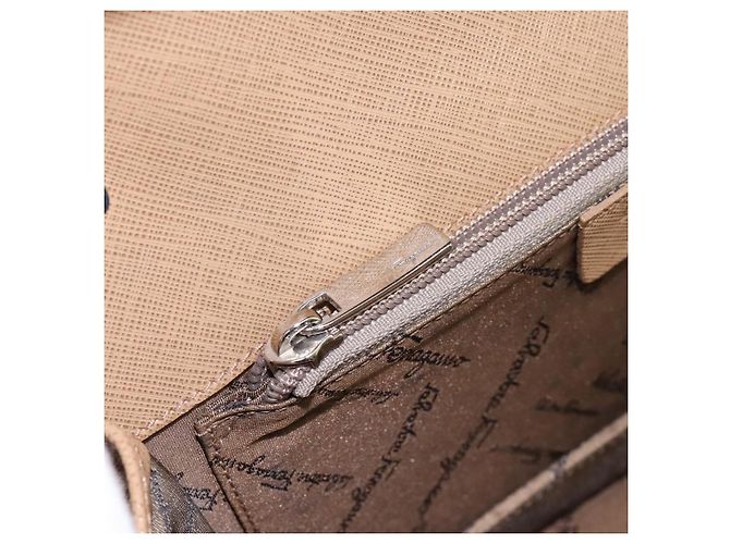Borsa a mano in pelle Gancini di Salvatore Ferragamo 2way Beige Argento Auth BD1190 - vista 21