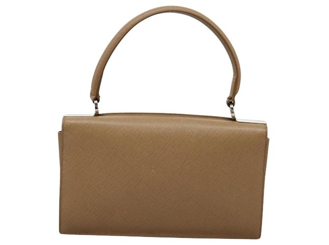 Borsa a mano in pelle Gancini di Salvatore Ferragamo 2way Beige Argento Auth BD1190 - vista 3