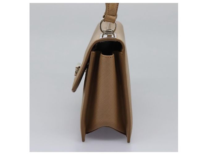 Borsa a mano in pelle Gancini di Salvatore Ferragamo 2way Beige Argento Auth BD1190 - vista 4