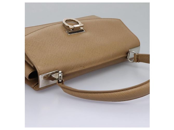 Borsa a mano in pelle Gancini di Salvatore Ferragamo 2way Beige Argento Auth BD1190 - vista 6