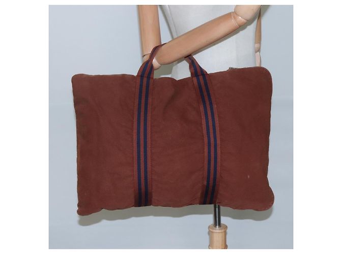 Hermès HERMES Fourre Tout Porte Documents Sac Business Toile Marron Marine Auth nb456 Bleu Marine - vue 18