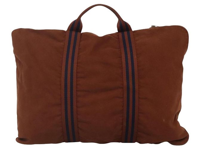 Hermès HERMES Fourre Tout Porte Documents Sac Business Toile Marron Marine Auth nb456 Bleu Marine - vue 2