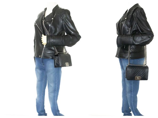 CHANEL Small Boy Chain Shoulder Bag Black Quilted Flap Calfskin - view 12