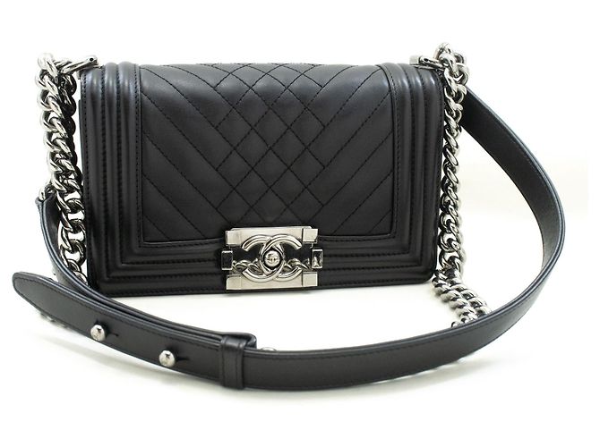 CHANEL Small Boy Chain Shoulder Bag Black Quilted Flap Calfskin - view 2