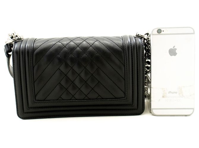 CHANEL Small Boy Chain Shoulder Bag Black Quilted Flap Calfskin - view 3
