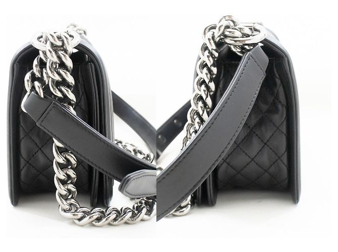 CHANEL Small Boy Chain Shoulder Bag Black Quilted Flap Calfskin - view 5