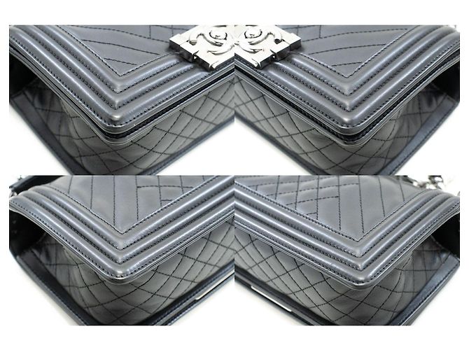 CHANEL Small Boy Chain Shoulder Bag Black Quilted Flap Calfskin - view 6