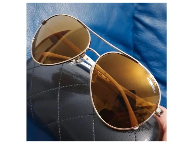 Chanel Unisex Aviator-Brille Braun Golden - Ansicht 11