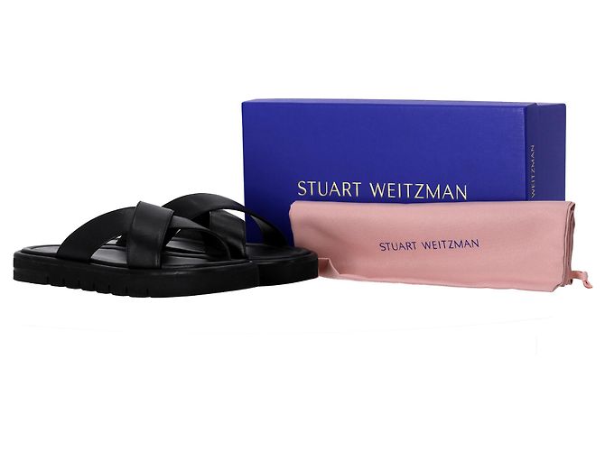 Sandali Elodie Slide in pelle nera di Stuart Weitzman - vista 15