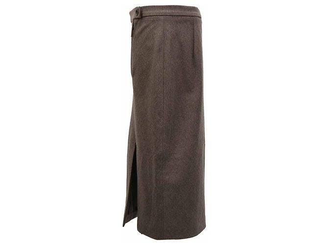 Falda midi Brunello Cucinelli en lana marrón Castaño - vista 2