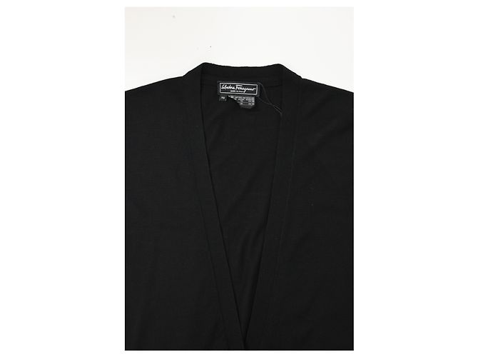 Salvatore Ferragamo Ferragamo V-Ausschnitt langer Cardigan aus schwarzer Schurwolle - Ansicht 10