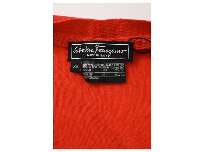 Salvatore Ferragamo Cardigã longo em V Ferragamo em lã virgem laranja - vista 9