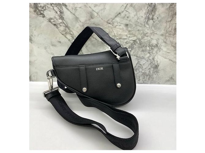 Nuova Mini Saddle Bag Dior in pelle di vitello grana nera Nero - vista 14