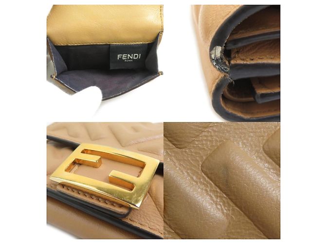 Fendi Dreifach-Brieftasche aus beigem Leder - Ansicht 4