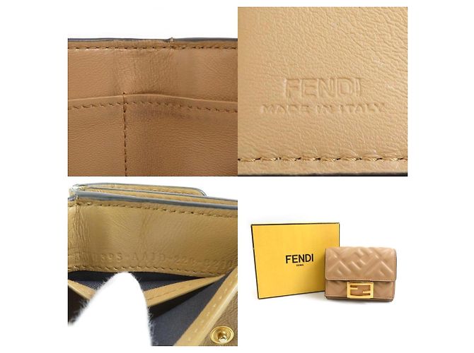 Fendi Dreifach-Brieftasche aus beigem Leder - Ansicht 5