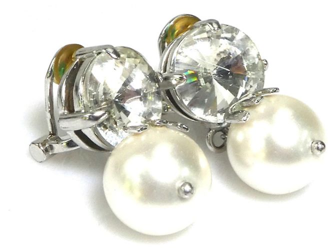 Orecchini a clip argento e bianchi Miu Miu Bianco - vista 2